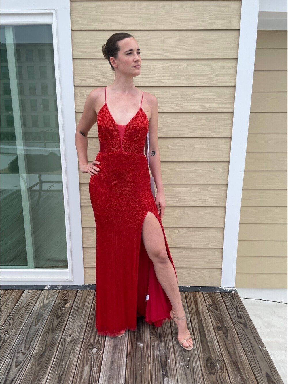 New Rachel Allan Beaded Red Gown Size 0